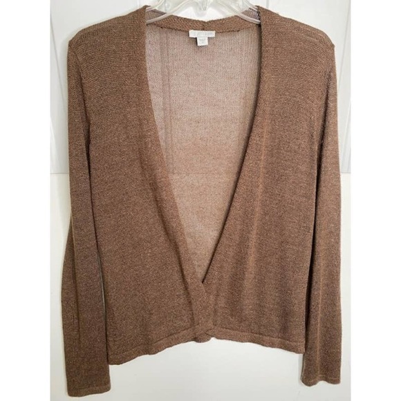 J. Jill Womens Open Front Linen Blend Knit Brown Cardigan XS - Picture 1 of 5